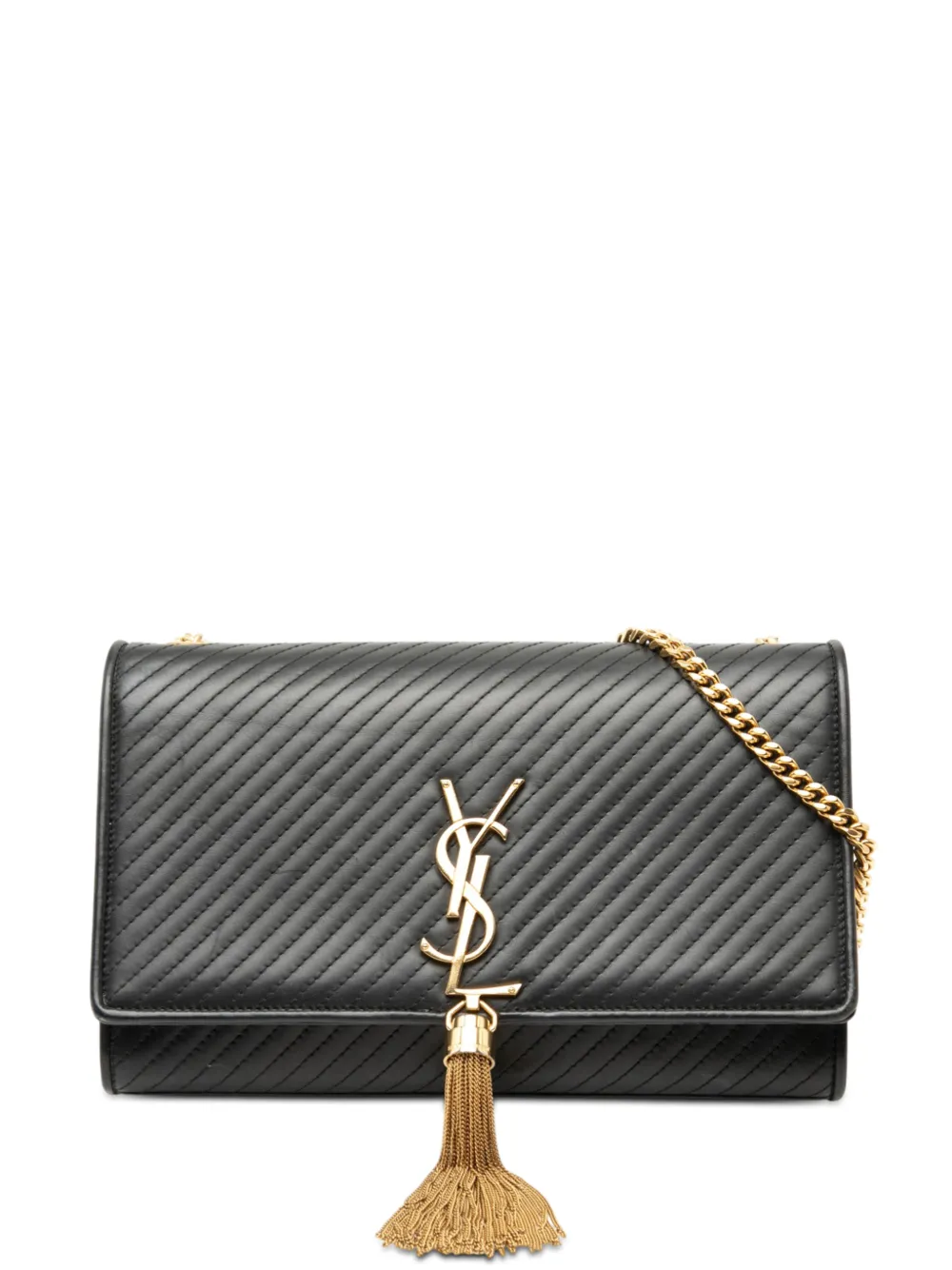 Saint Laurent Pre-Owned 2013-2026 Medium Diagonal Quilted Calfskin Monogram Kate Tassel crossbody bag - Schwarz