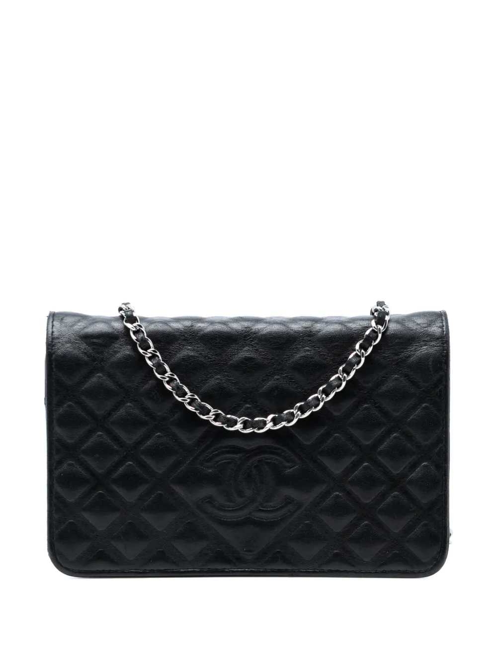 CHANEL Pre-Owned 2018 CC Embossed Lambskin Diamond Wallet On Chain crossbody bag - Nero