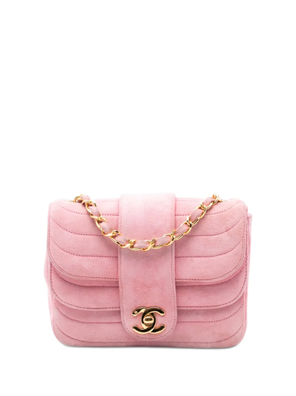 CHANEL Pre-Owned 1991-1994 Mini Square CC Horizontal Quilted Suede Double Flap crossbody bag - Rosa