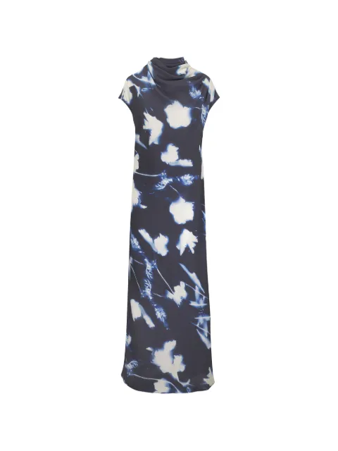 Lela Rose vestido largo con estampado floral y cuello desbocado