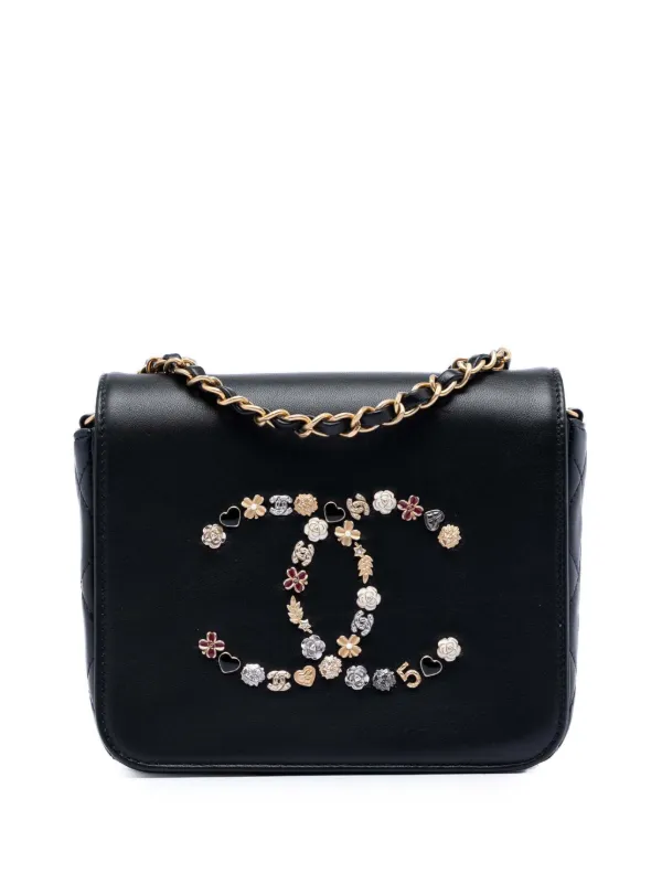 Chanel Pre-owned 2020 Lambskin Lucky Charms Flap Crossbody Bag in Black