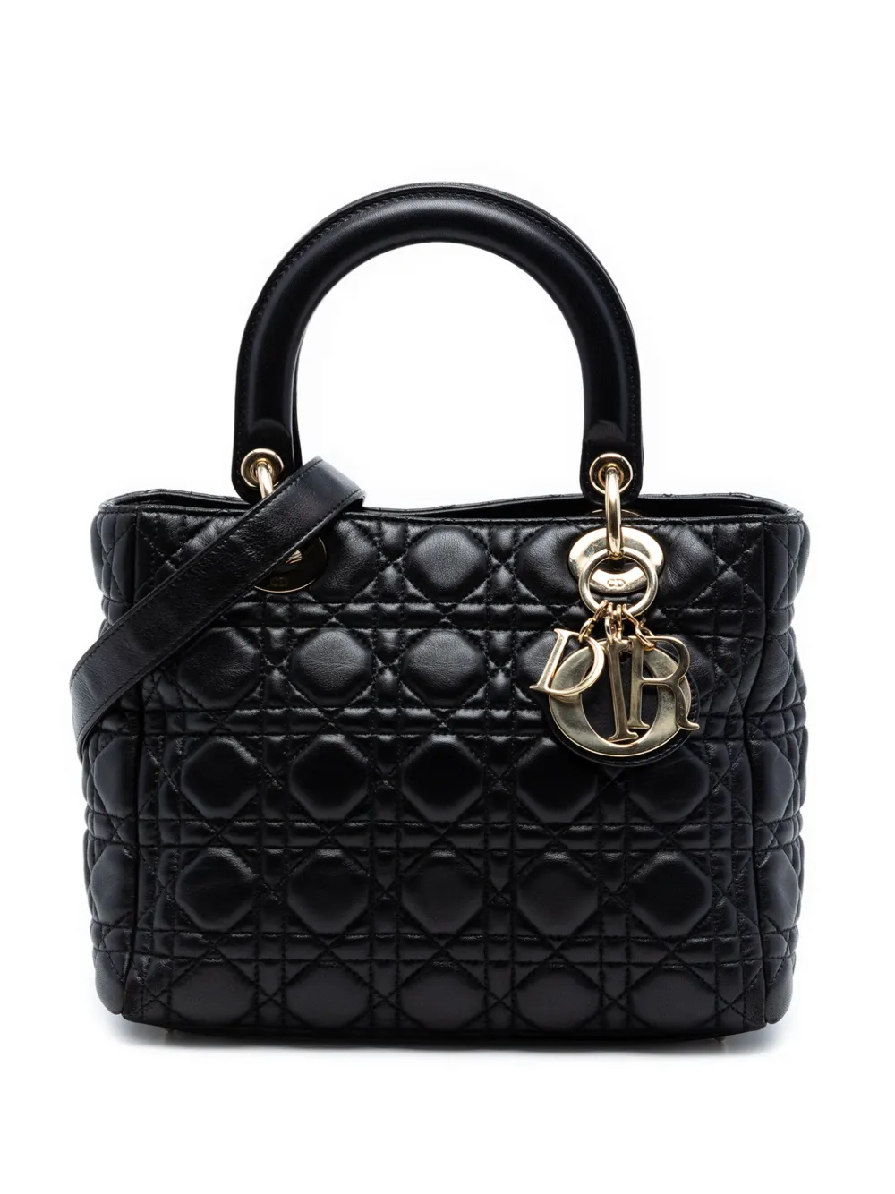 Christian Dior Pre-Owned 2016 Medium Lambskin Cannage Lady Dior satchel - Nero