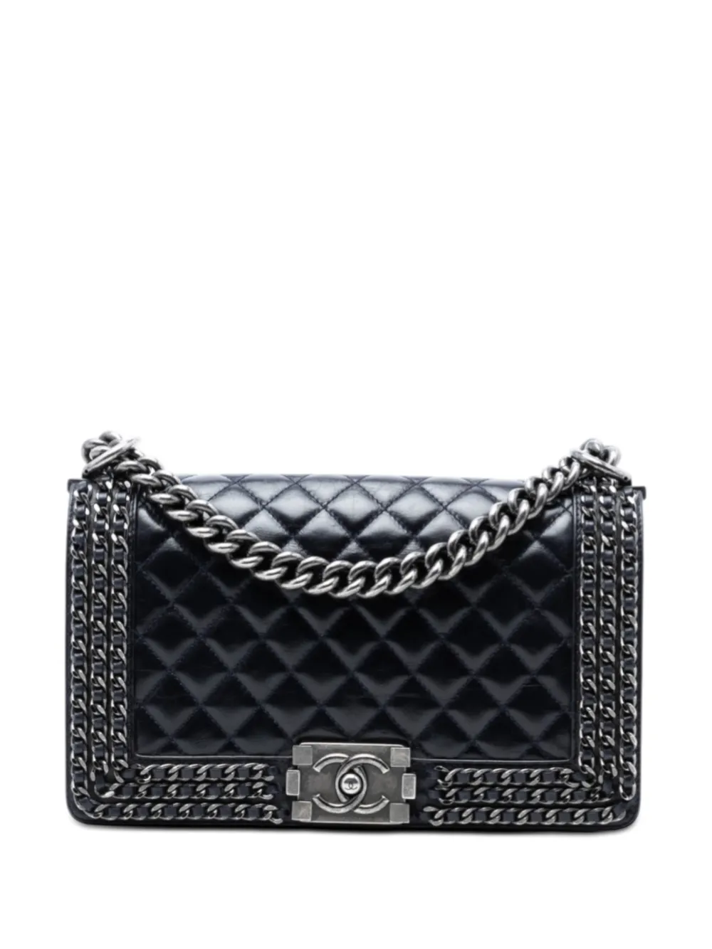 CHANEL Pre-Owned 2016-2017 Old Medium Quilted Glazed Calfskin Chain Around Boy Flap crossbody bag - Blu