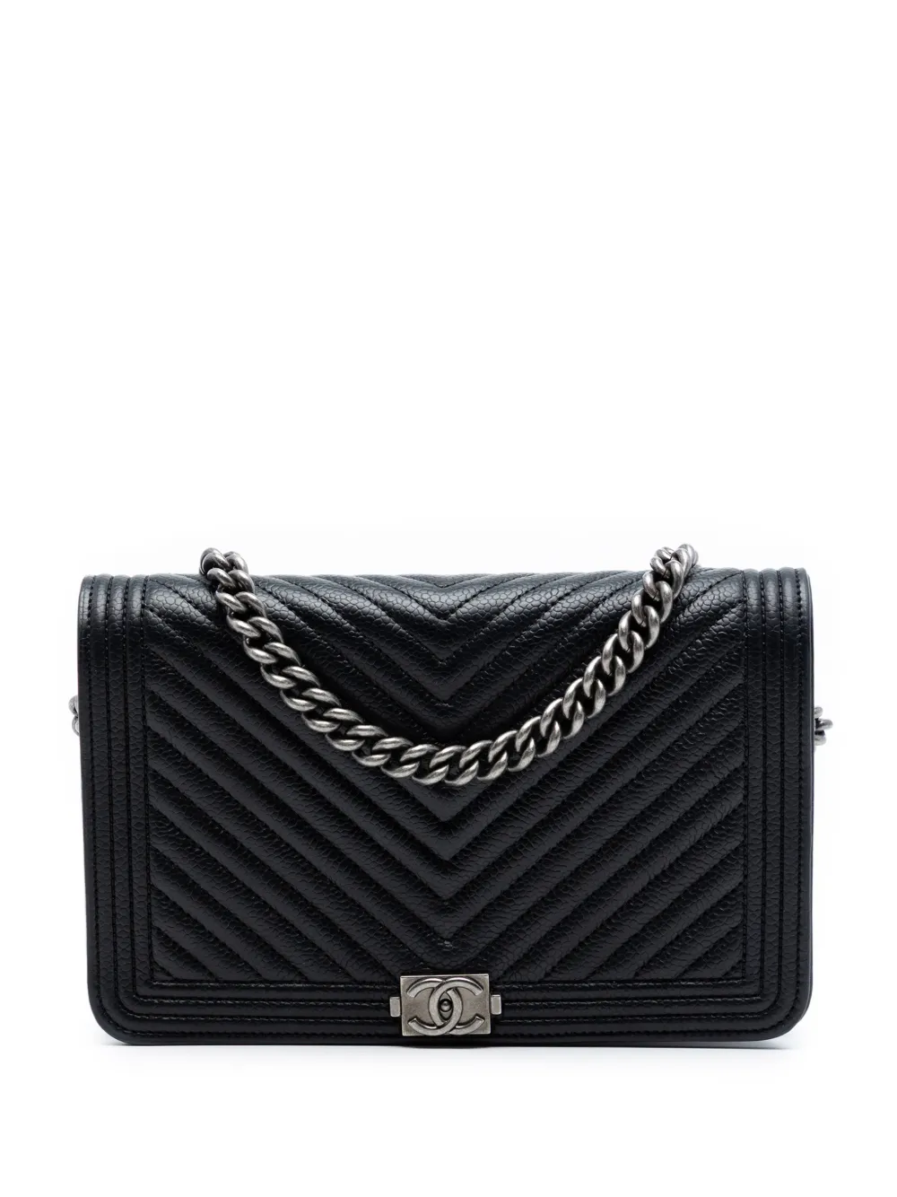 CHANEL Pre-Owned 2019 Chevron Caviar Boy Wallet On Chain crossbody bag - Black