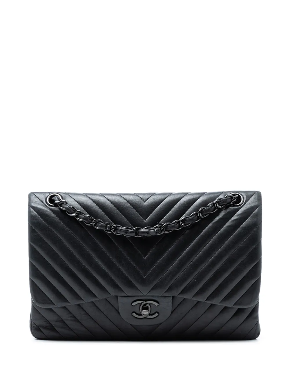CHANEL Pre-Owned 2015-2016 Jumbo Classic Chevron Lambskin So Black Double Flap shoulder bag - Nero