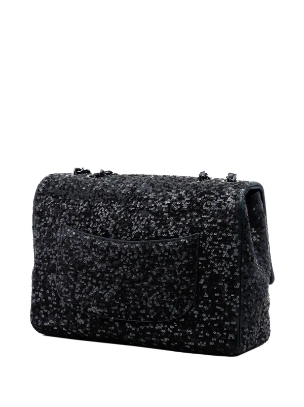 CHANEL ブラックナイロンバッグ スパンコール装飾 CHANEL Pre-Owned 2011 ジャンボ クラシック スパンコール シングル