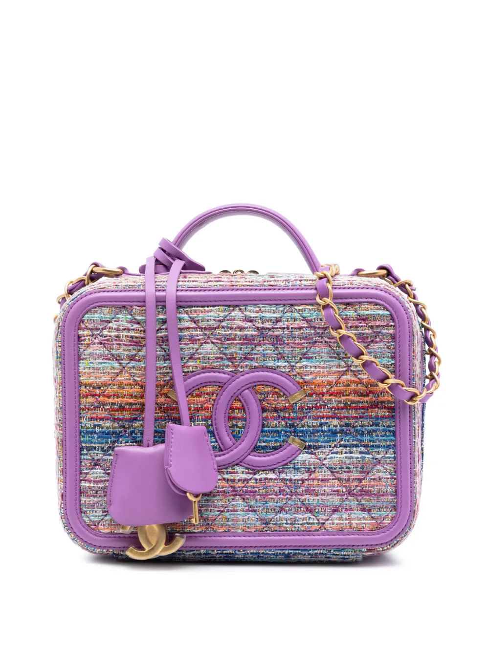CHANEL Pre-Owned 2019 Small Tweed CC Filigree Vanity Case satchel - Purple