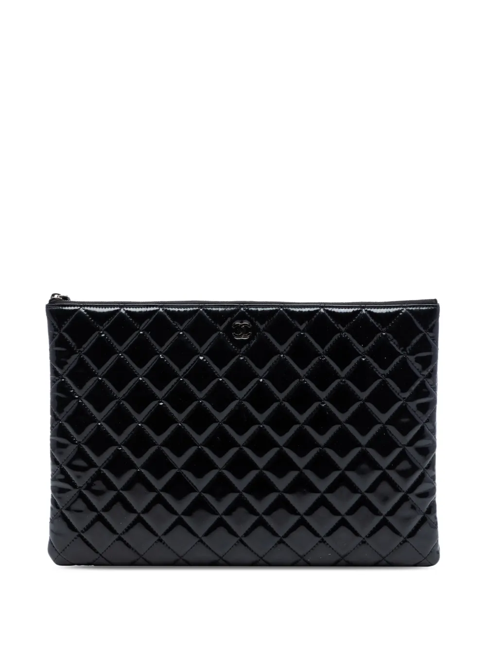 CHANEL Pre-Owned 2014-2015 Large Quilted Patent O Case clutch bag - Black