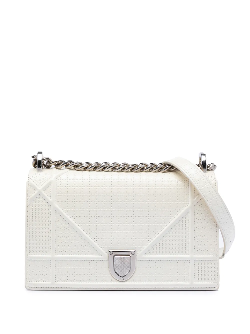 Christian Dior Pre-Owned 2016 Medium Patent Microcannage Diorama Flap crossbody bag - Bianco