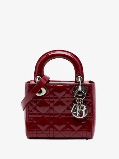 Christian Dior Pre-Owned bolsa satchel de charol Cannage Lady Dior mini 2014