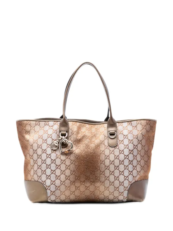 Gucci Pre-owned 2016-2026 GG Lurex Heart Bit Tote Bag in Brown
