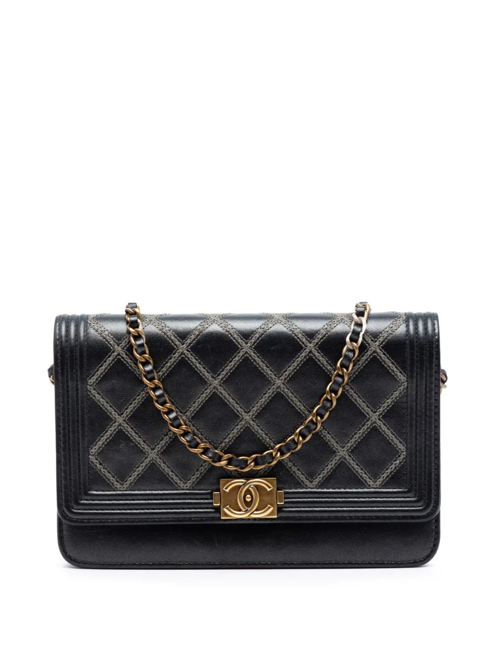 CHANEL Pre-Owned 2013-2014 Quilted Lambskin Double Stitch Boy Wallet On Chain crossbody bag - Nero