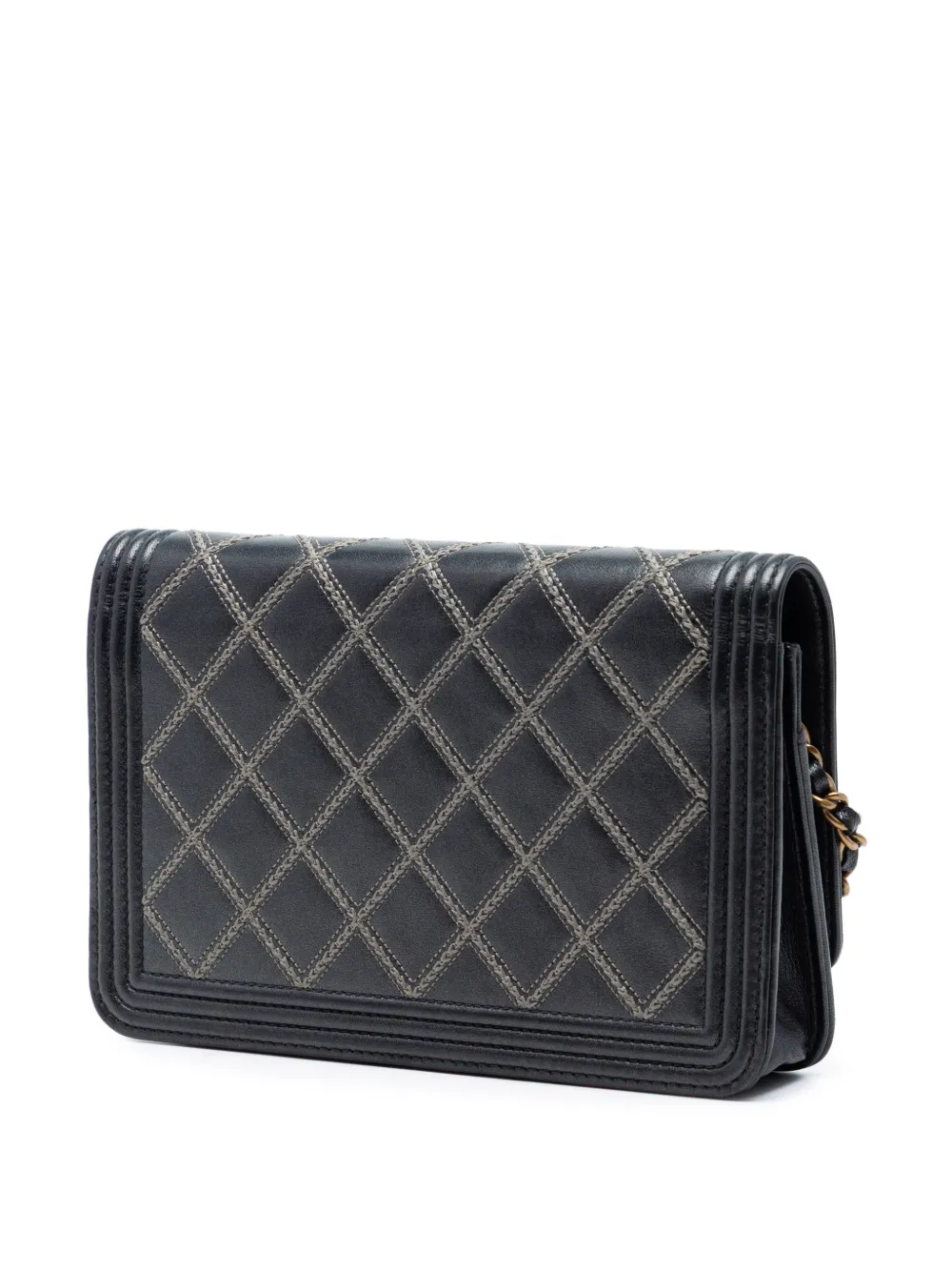  Chanel Pre-owned Pochette Portefeuille à Bandoulière Boy En Cuir D'agneau Matelassé à Double Couture Avec Chaîne (2013-2014) - Noir 