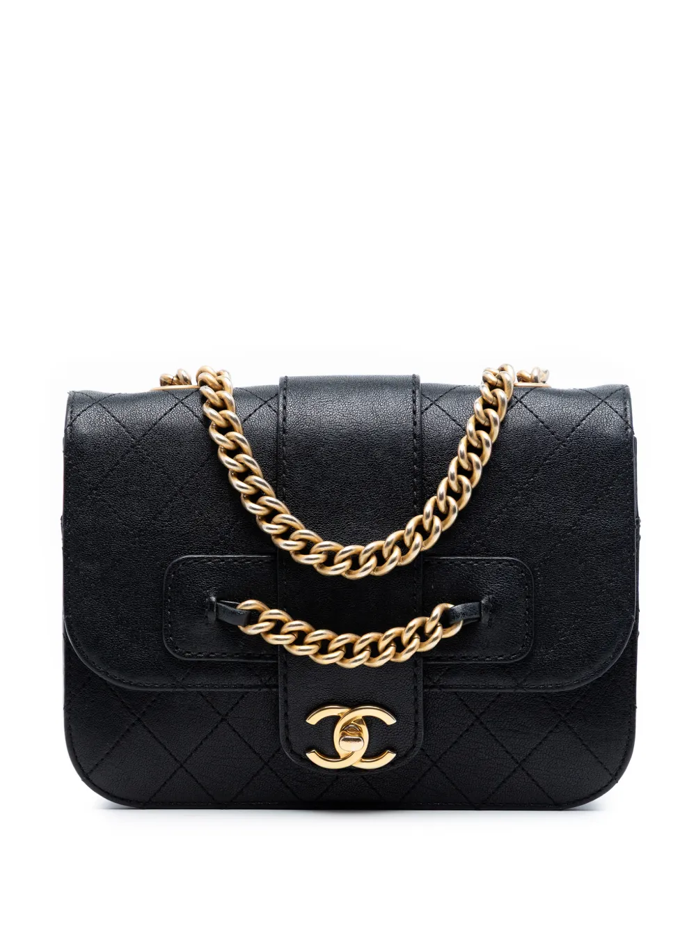 CHANEL Pre-Owned 2017-2018 große Umhängetasche aus gestepptem Lammleder mit Kettenriemen - Schwarz