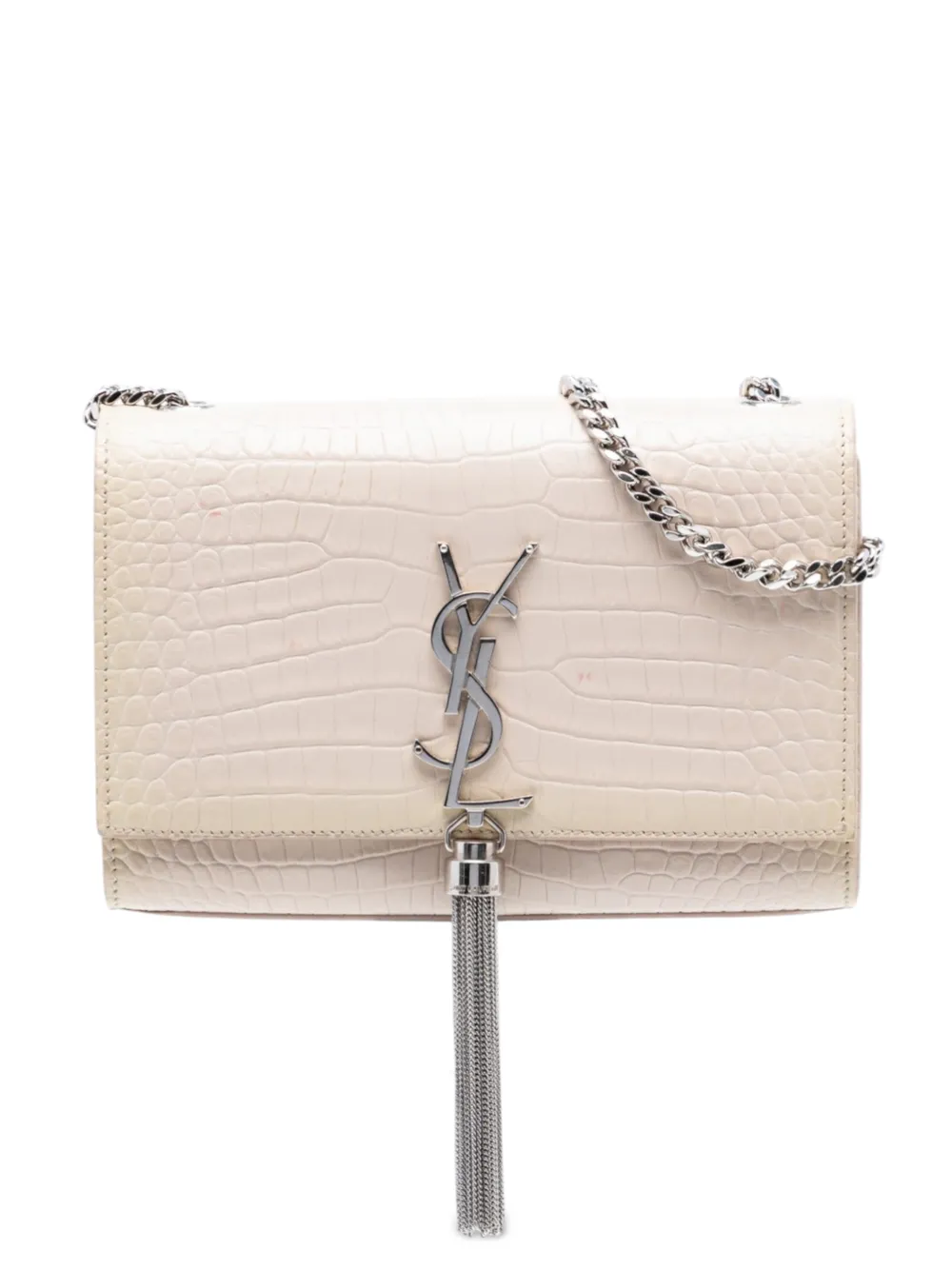 Saint Laurent Pre-Owned 2018 Medium Croc Embossed Leather Monogram Kate Tassel crossbody bag - Marrone