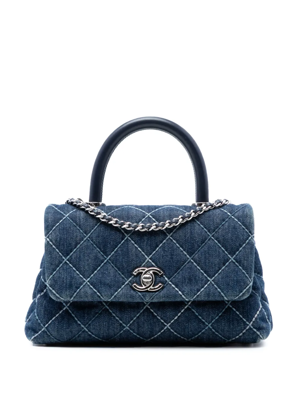 CHANEL Pre-Owned 2019 Small Quilted Denim Coco Top Handle Bag satchel - Blue