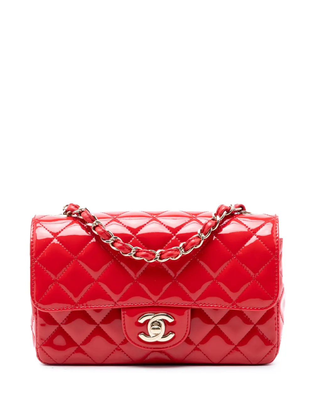 CHANEL Pre-Owned 2019 Mini Rectangular Classic Patent Single Flap crossbody bag - Rosso