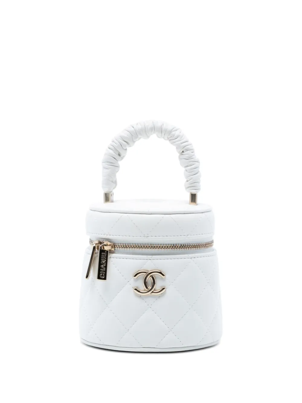 CHANEL Pre-Owned 2021 Mini Quilted Lambskin Ruched Handle Case vanity bag - Bianco