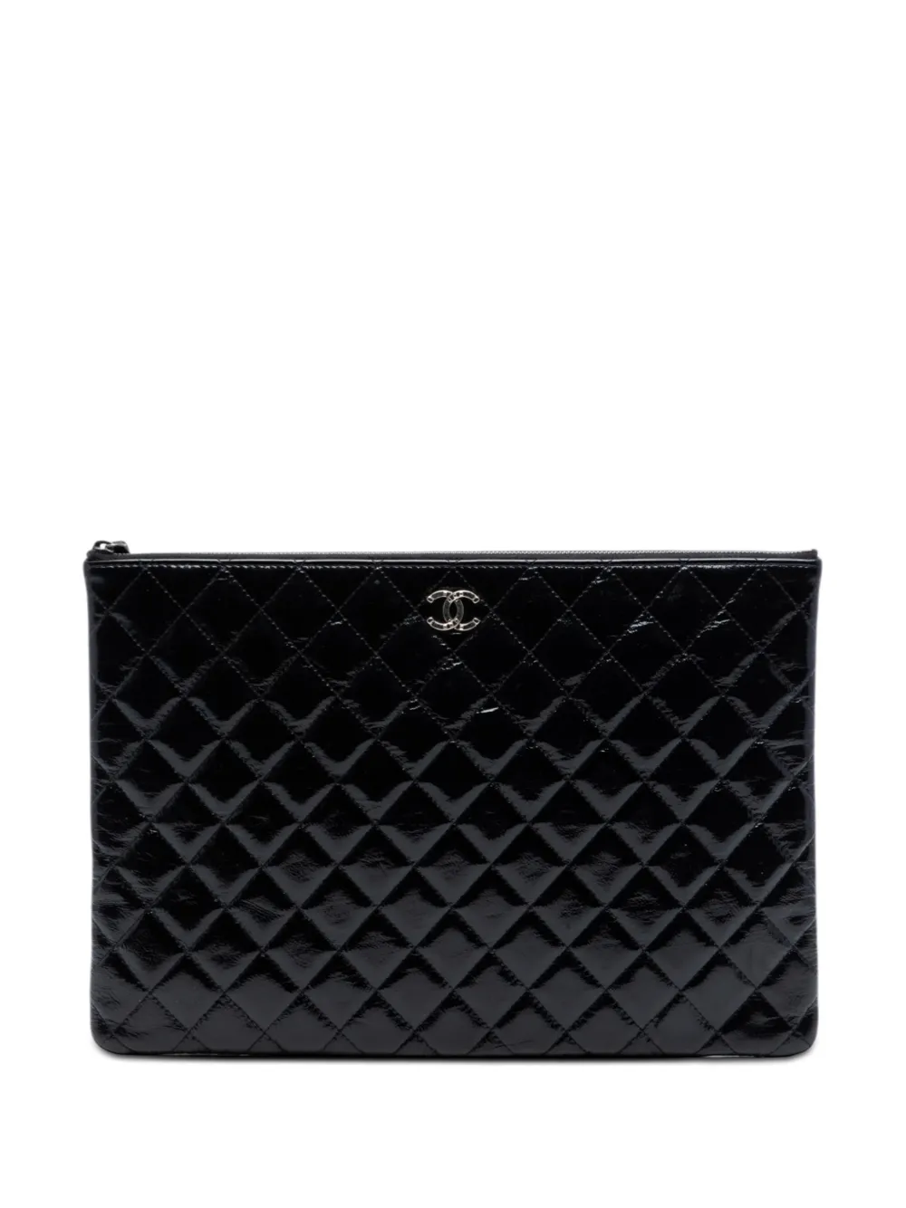 CHANEL Pre-Owned 2014 große O Case Clutch aus gestepptem Lackleder - Schwarz