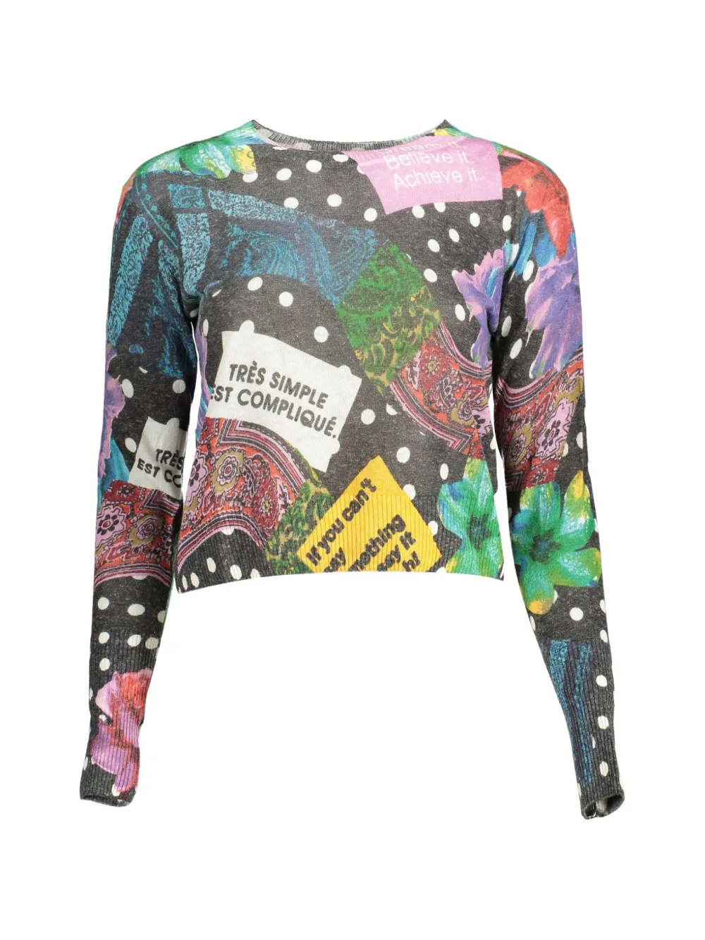 Desigual patchwork-print sweater - Grigio