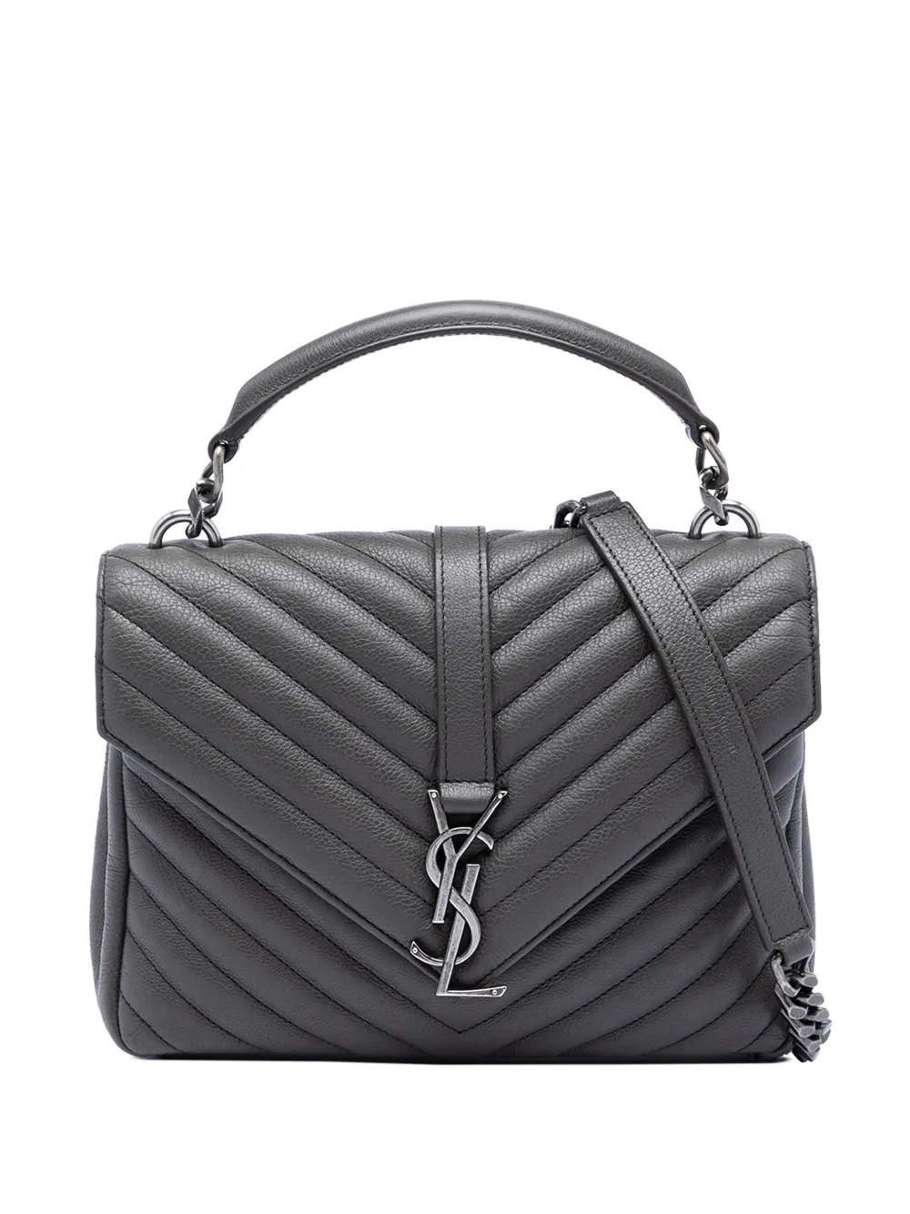 Saint Laurent Pre-Owned 2016 Medium Chevron Sheepskin Monogram College satchel - Grigio