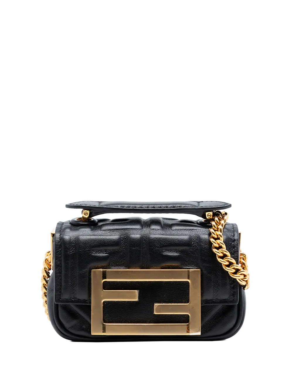 Fendi Pre-Owned 2010-2026 Nano Zucca Embossed Leather Baguette Chain Bag crossbody bag - Nero