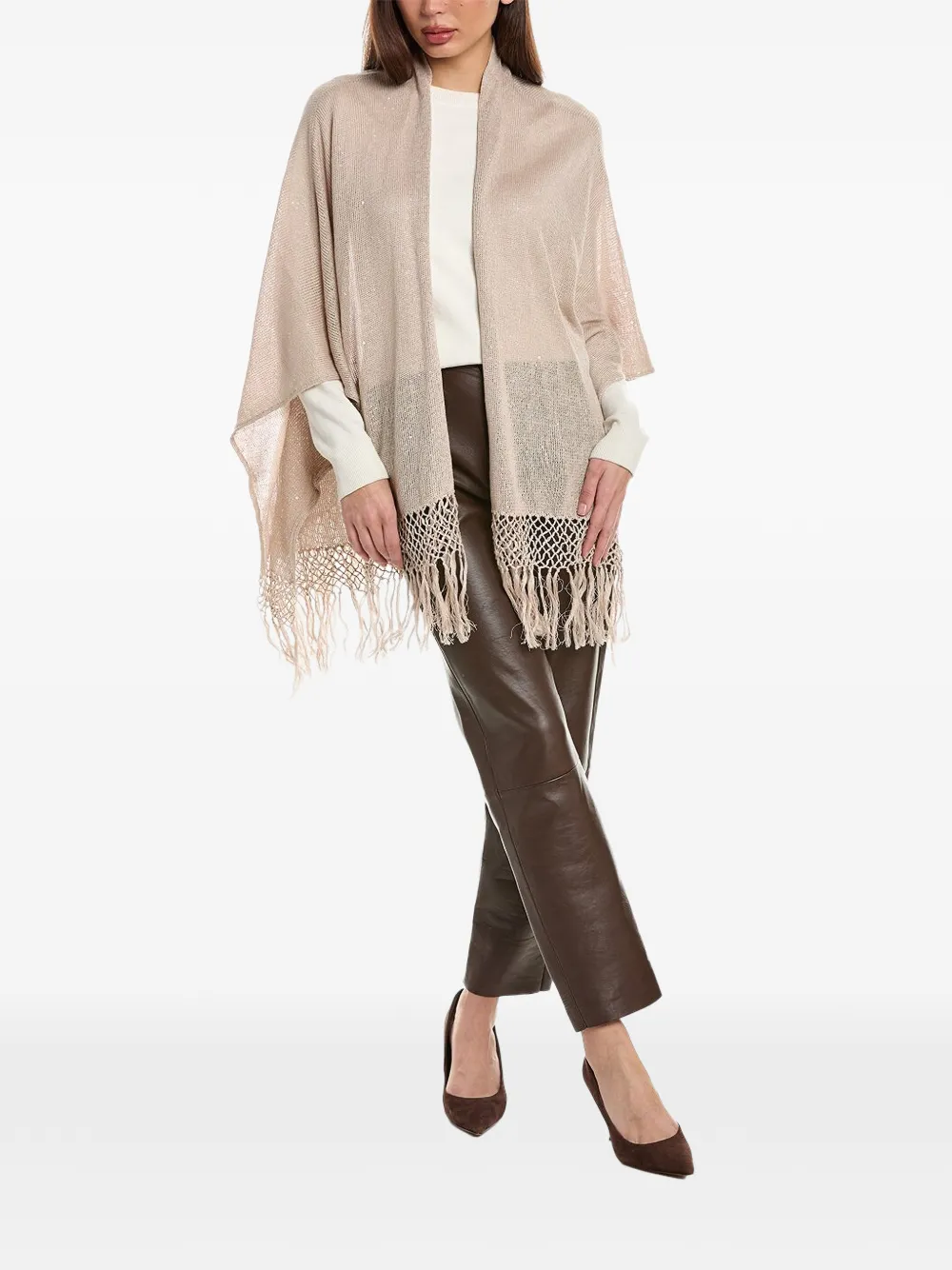 Brunello Cucinelli fringe-detail sequin-embellished shawl - Nude