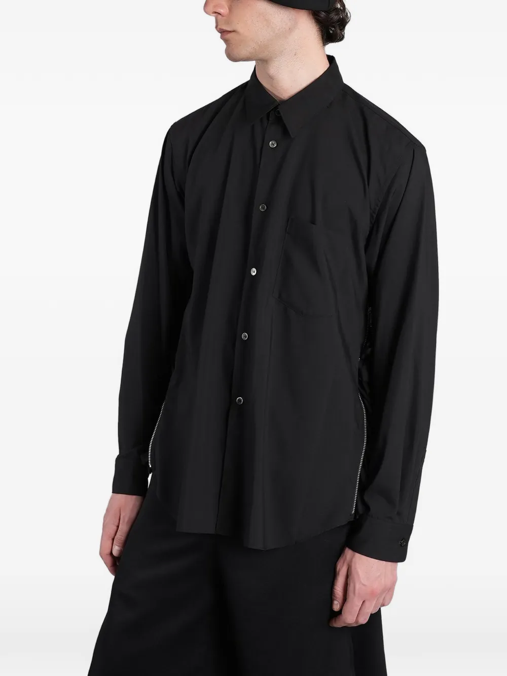 Comme Des Garçons Homme Plus Ruffled zip-detail Shirt | Black