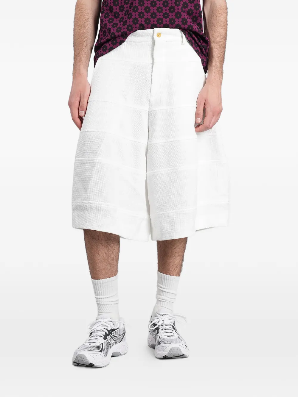 Comme des Garçons Homme Plus panelled waffle-knit shorts - White