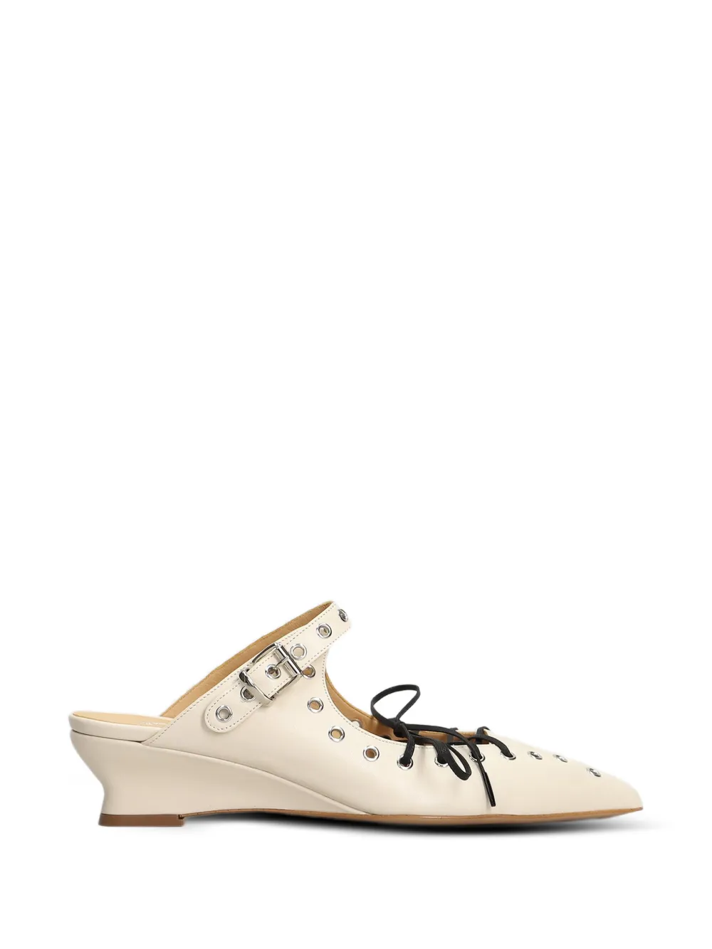 eyelet-embellished lace-up mules