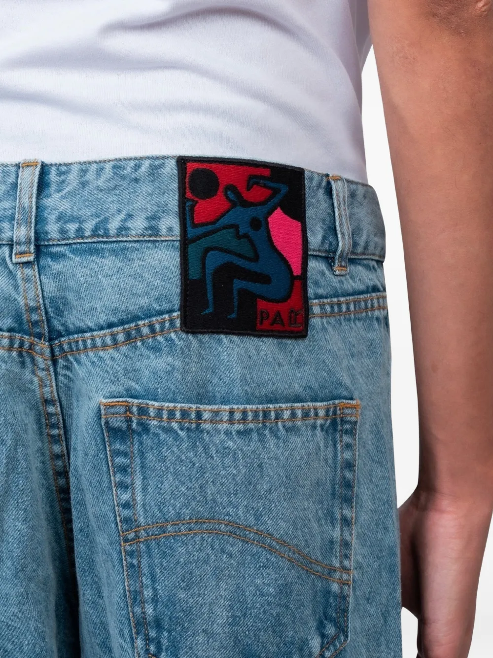 BY PARRA Jeans met grafische patch en wassing Blauw