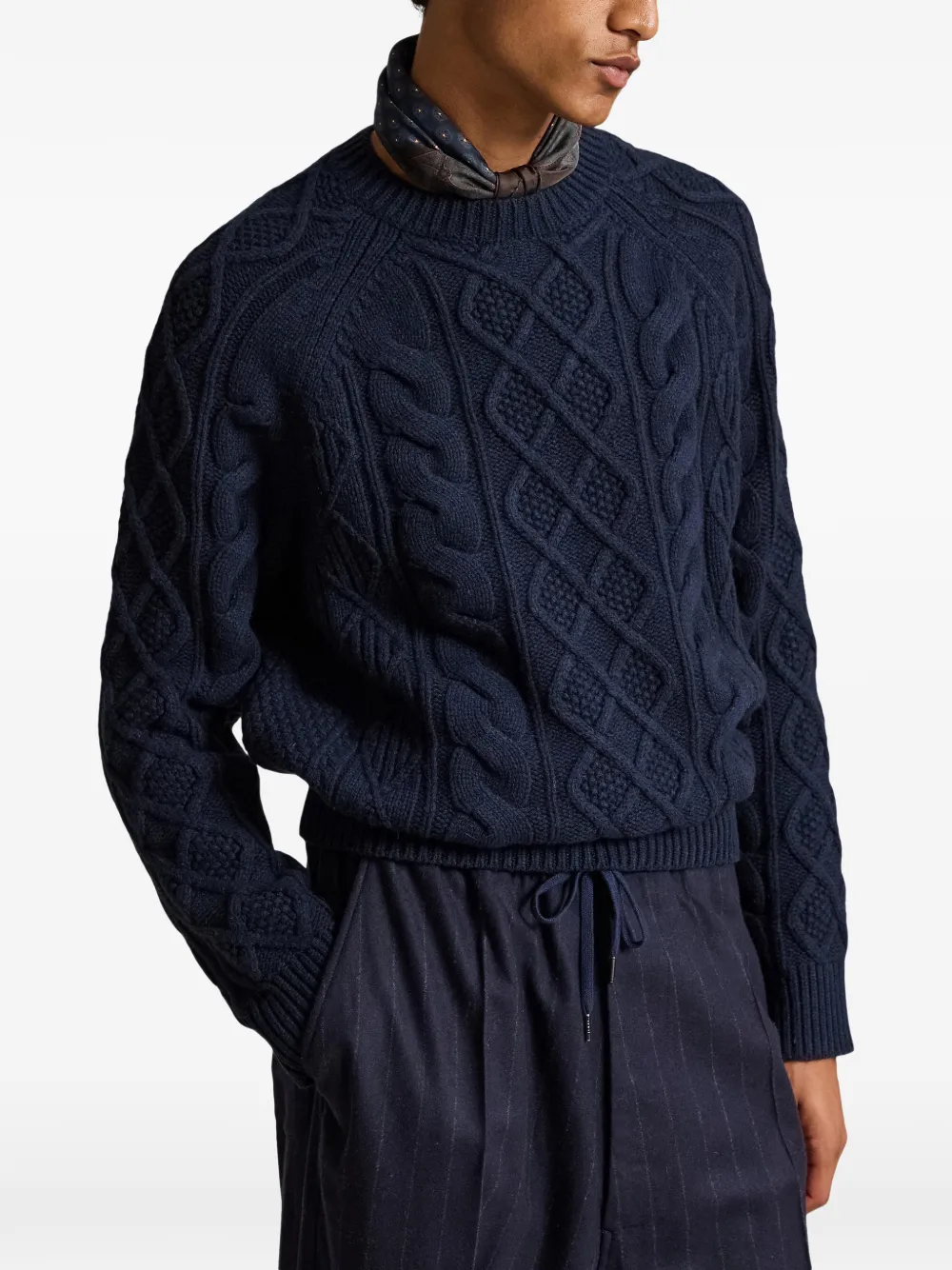 Polo Ralph Lauren Aran gebreide trui met raglan mouwen Blauw