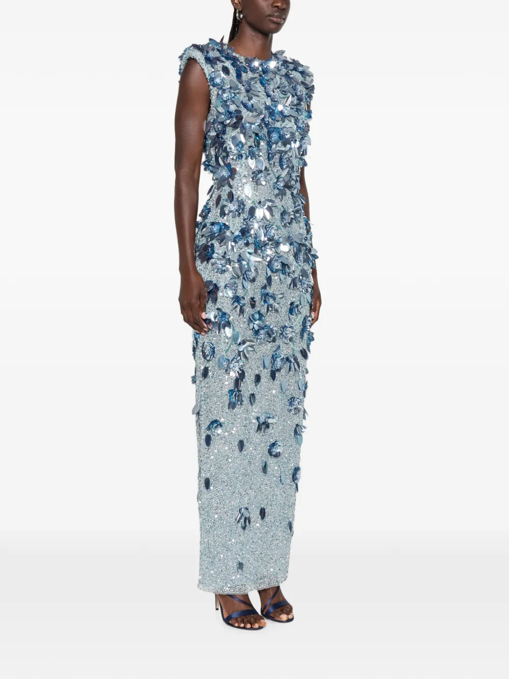 Rachel Gilbert Hugo Floral-embellished Maxi Dress in Blue, view 3