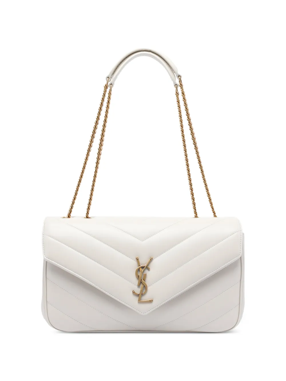 Saint Laurent Mittelgroße Loulou Matelassé Schultertasche - Weiß