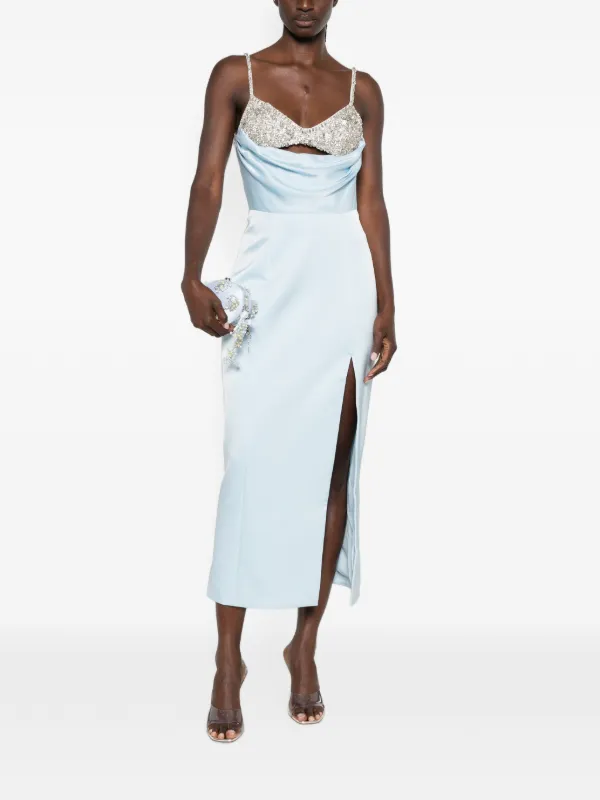 celestia midi dress Celestia Midi Dress - Tiered One Shoulder Dress in Soft Blue