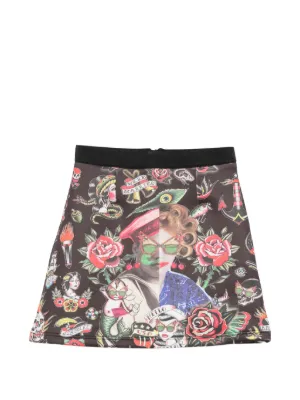 Open YY floral-print Wired Skirt | Black | FARFETCH