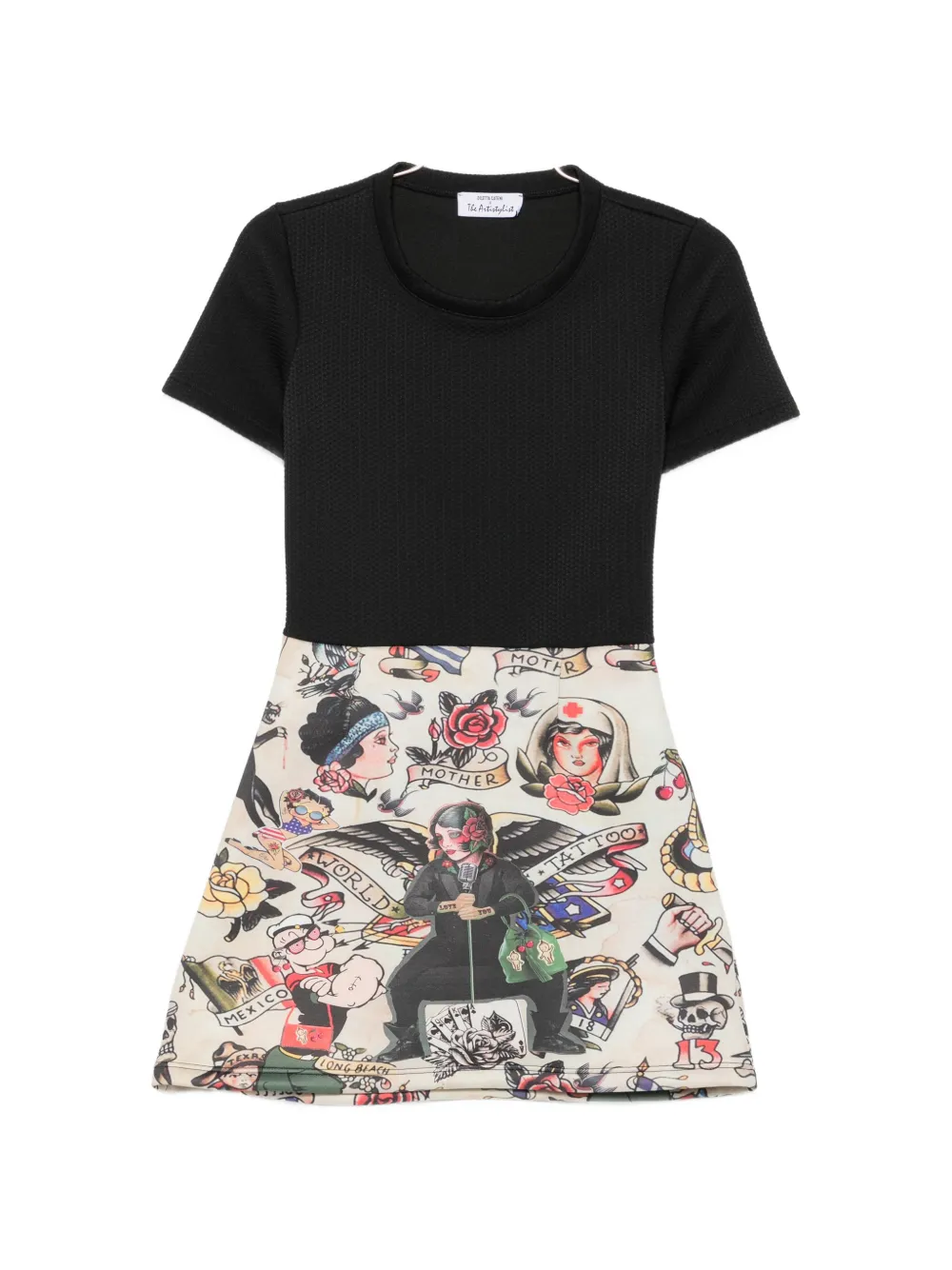 The Artistylist tattoo-print panelled mini dress - Toni neutri