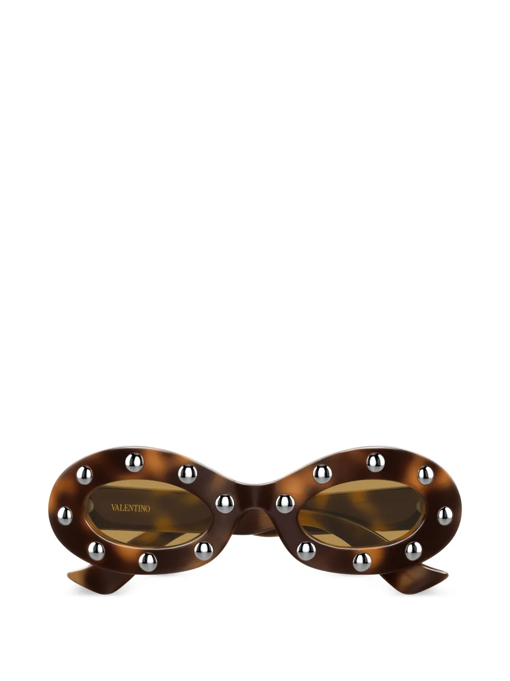 VALENTINO GARAVANI EYEWEAR stud-embellished oval-frame sunglasses - Marrone