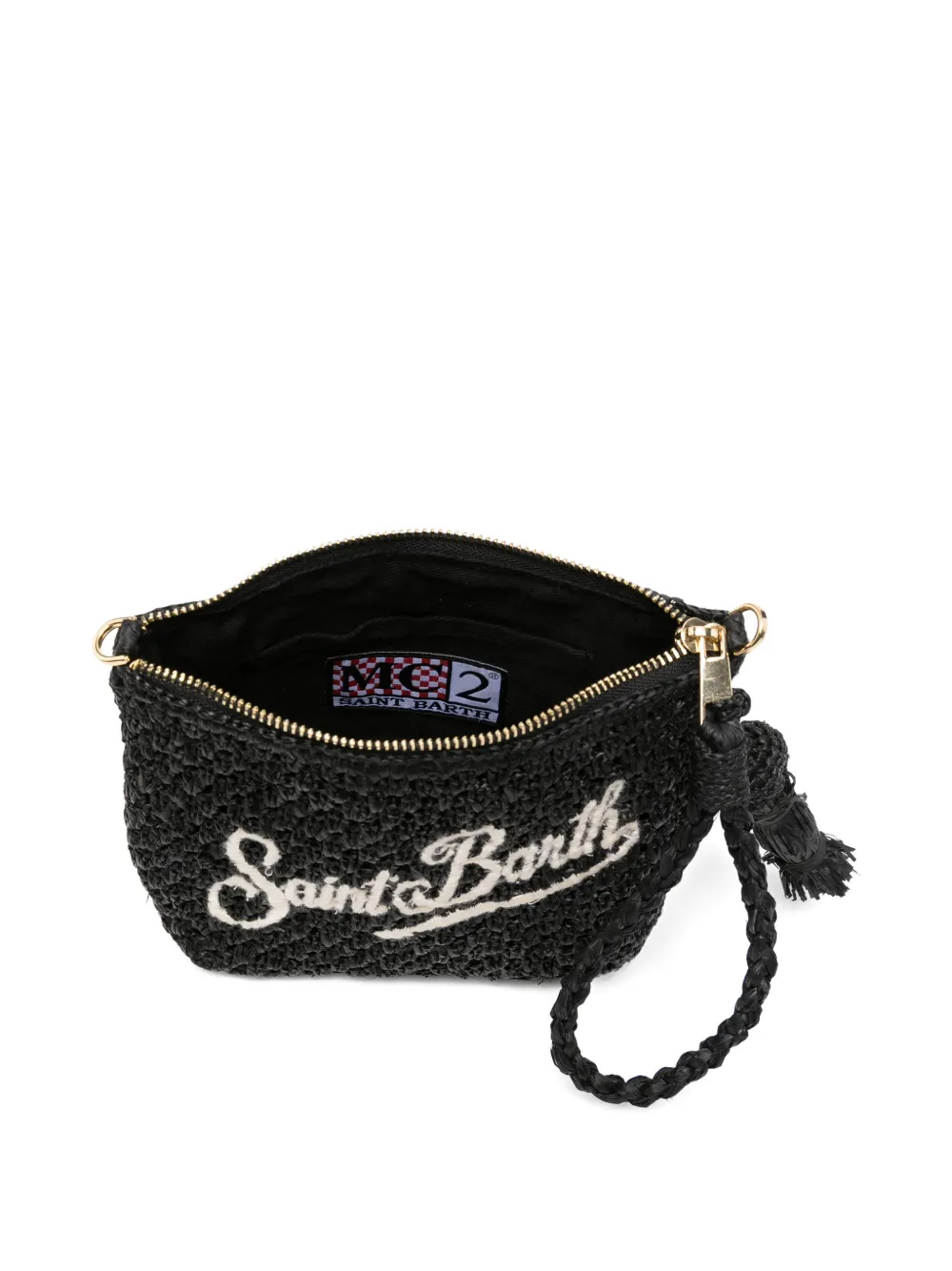 MC2 Saint Barth Raffia Pouch clutch met geborduurd logo Zwart
