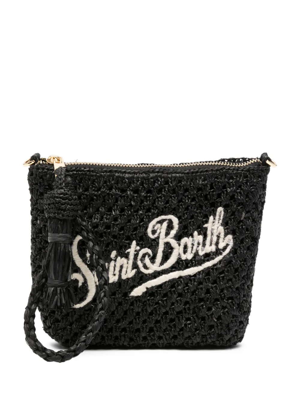 MC2 Saint Barth Raffia Pouch clutch met geborduurd logo Zwart