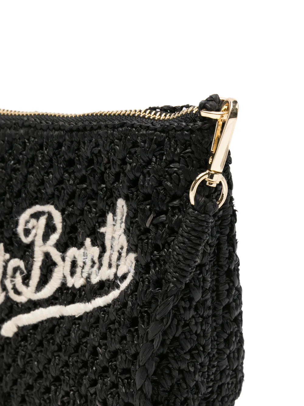 MC2 Saint Barth Raffia Pouch clutch met geborduurd logo Zwart