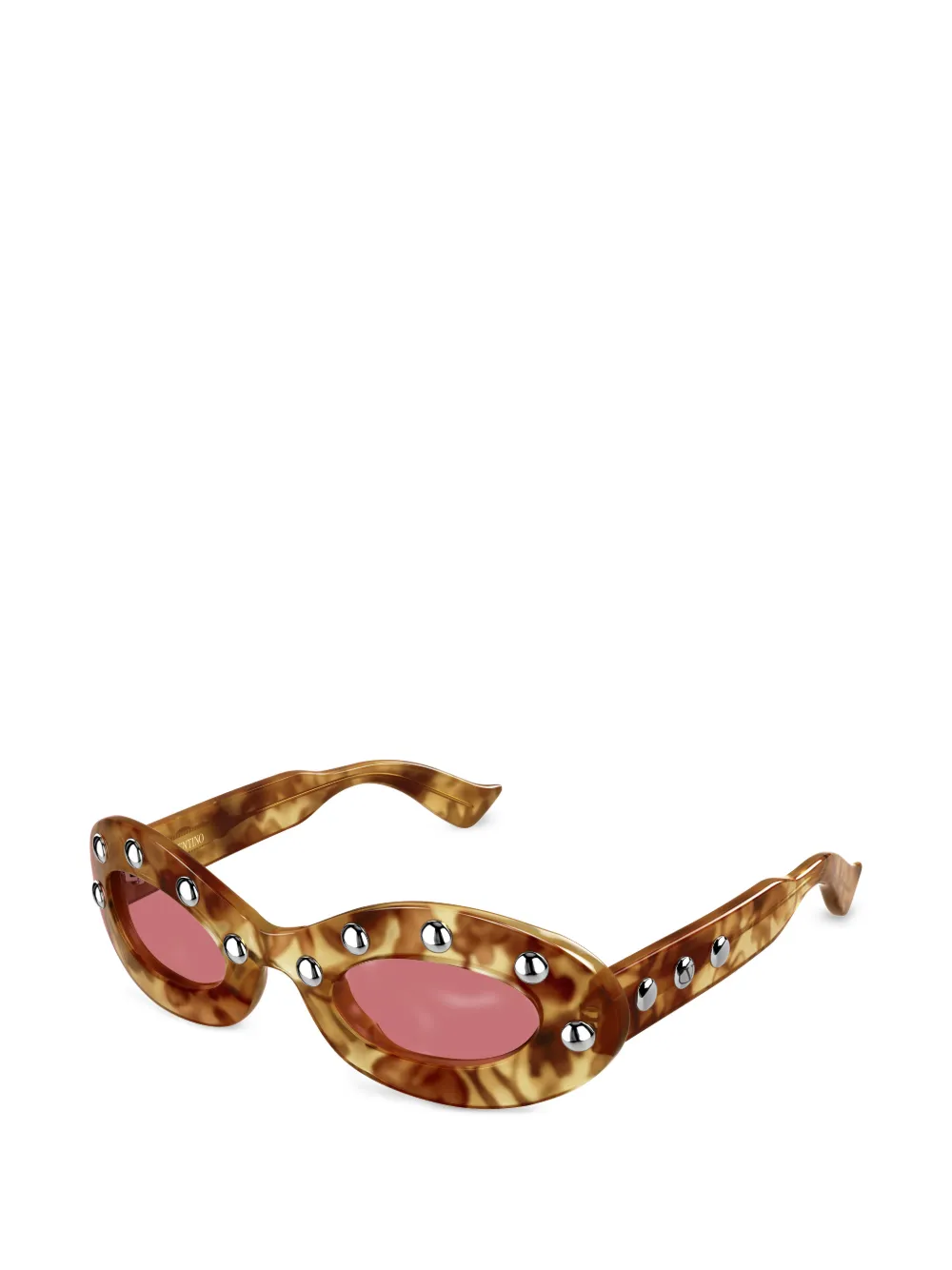 VALENTINO GARAVANI EYEWEAR stud-embellished oval-frame sunglasses - Marrone