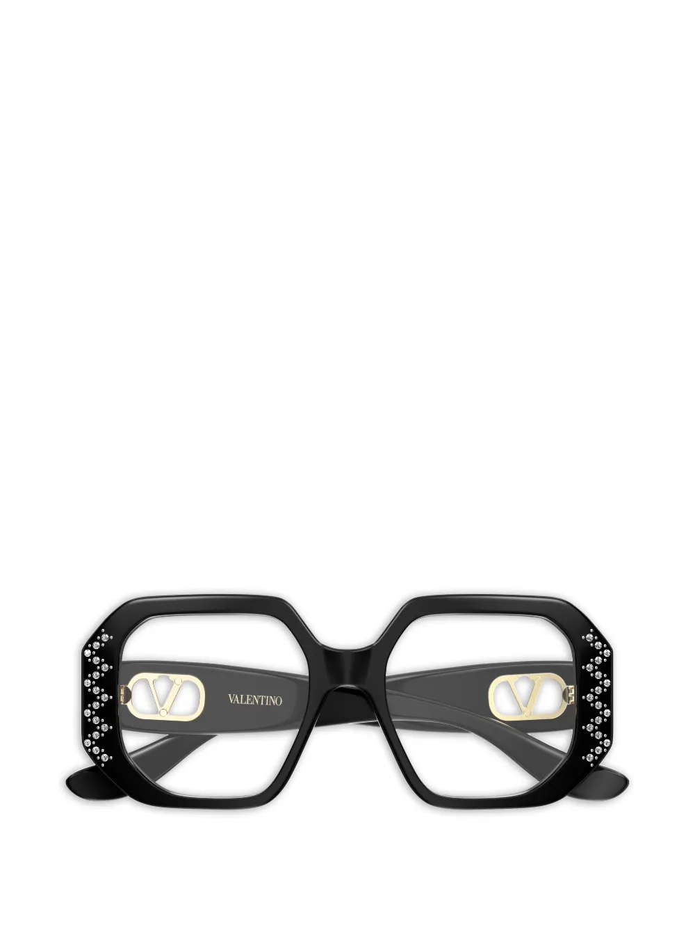 VALENTINO GARAVANI EYEWEAR VLogo crystal-embellished geometric-frame glasses - Nero