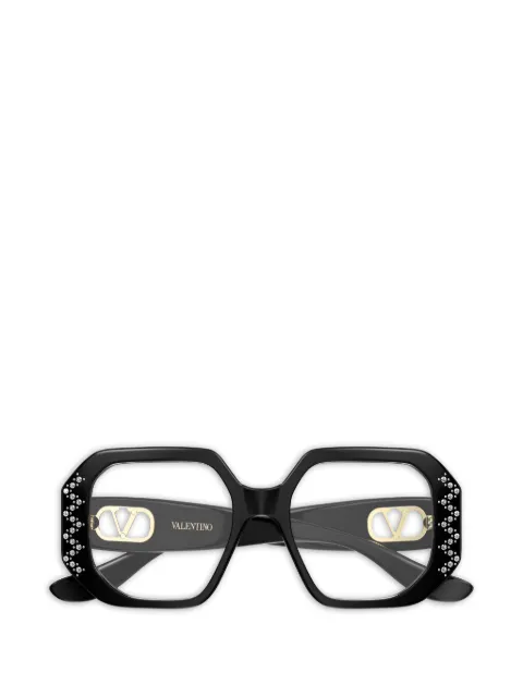 VALENTINO GARAVANI EYEWEAR VLogo crystal-embellished geometric-frame glasses