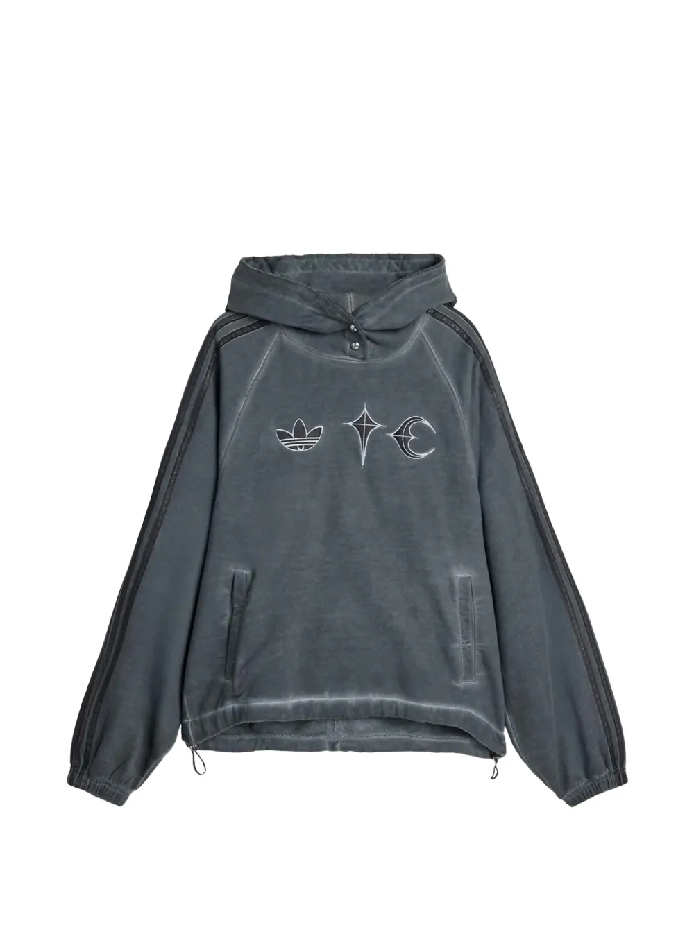 adidas Thug Club logo-embroidered striped-sleeve hoodie - Grigio