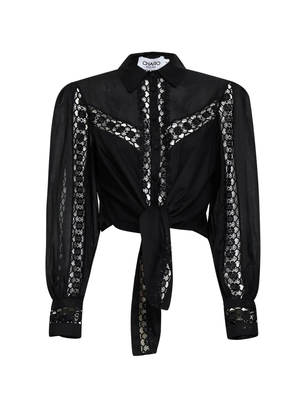 Charo Ruiz Ibiza Ibiza lace-detail cropped shirt - Nero