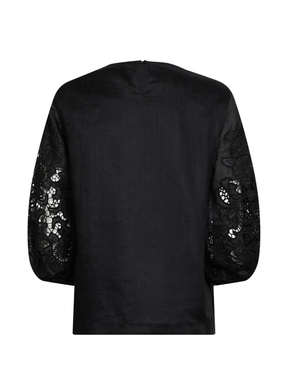 Max Mara Broderie anglaise blouse met macramé mouwen Zwart