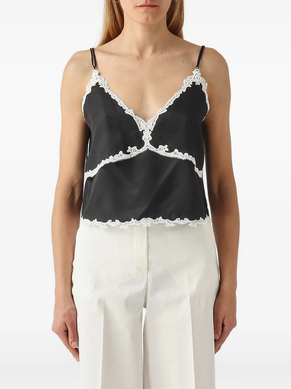 PINKO lace-trim camisole top - Nero