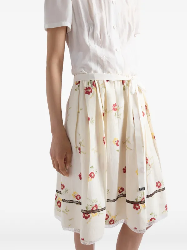 Prada Floral Print Linen Skirt | Neutrals | FARFETCH JO
