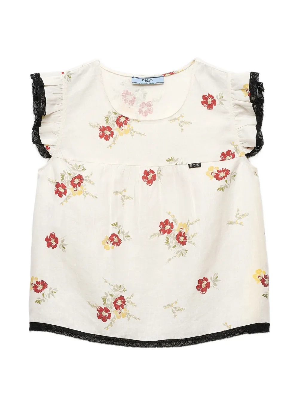 Prada linen top with floral motif - Neutrals